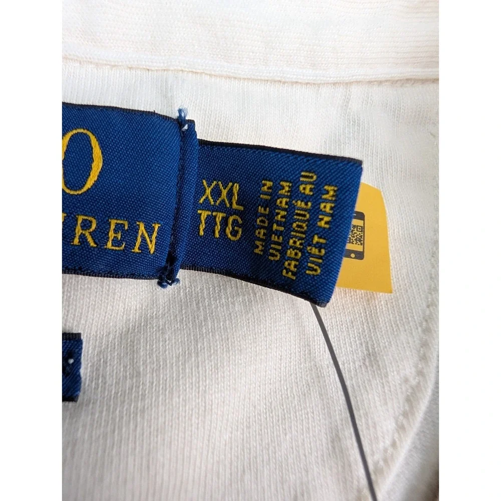 Polo Ralph Lauren Chic Cream Polo Shirt Men's XXL Cotton/Linen Blend Pocket New!